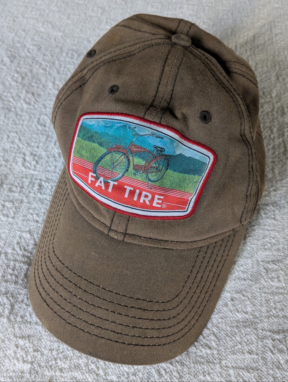 New Belgium Fat Tire Embroider Patch Baseball Cap Brown OSFM Leather Strap